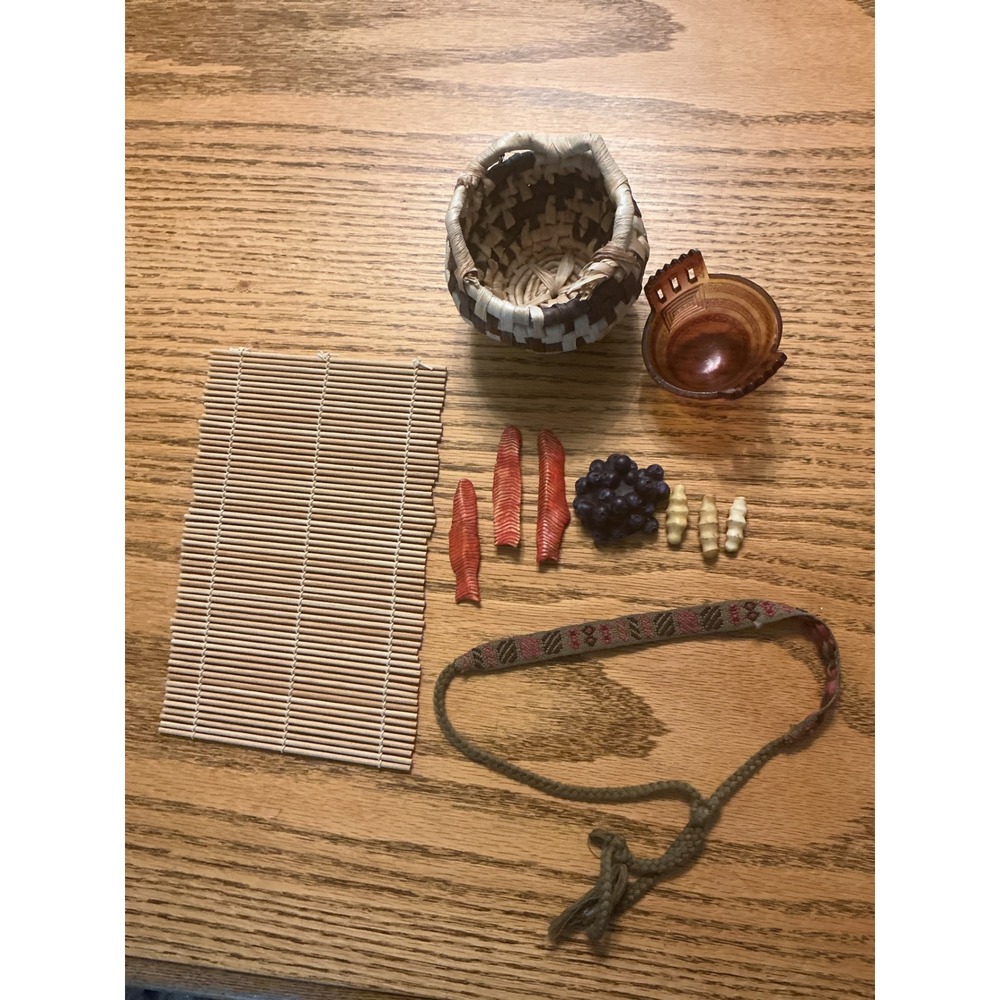 American Girl Kaya Food Basket Accessories Set Salmon Camas Bitterroot Mat Bowl